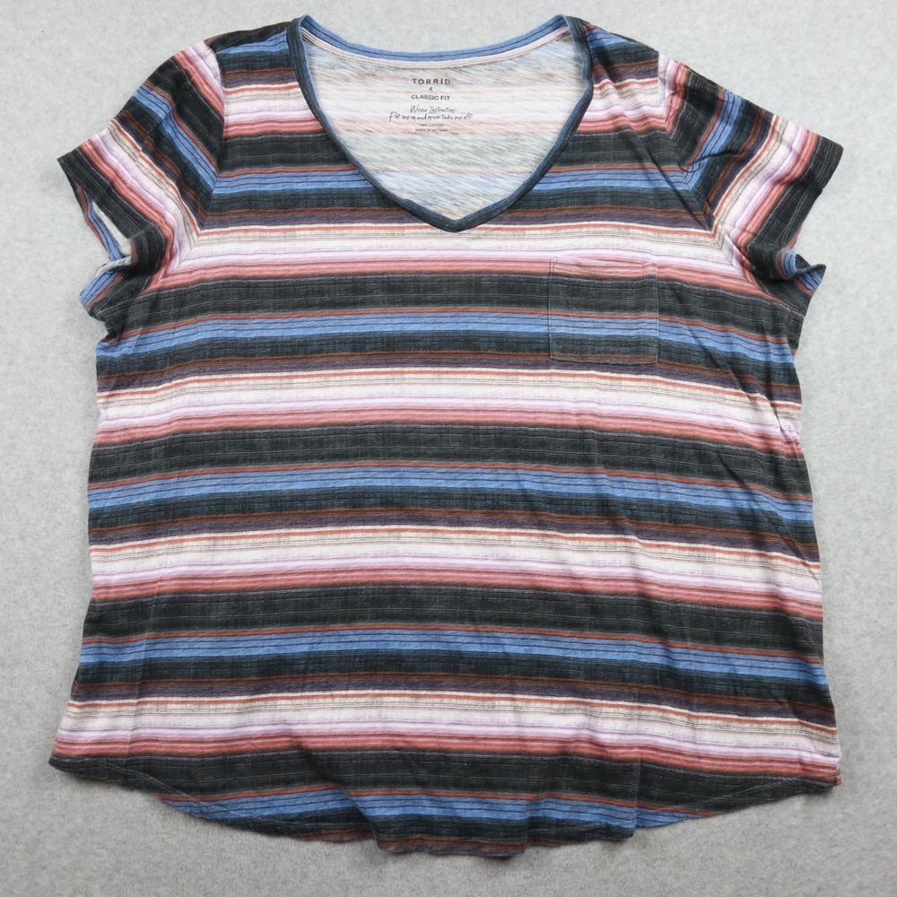 Torrid‎ T-Shirt Top Womens 4 Classic Fit V-Neck Pocket Tee Striped Short Sleeve